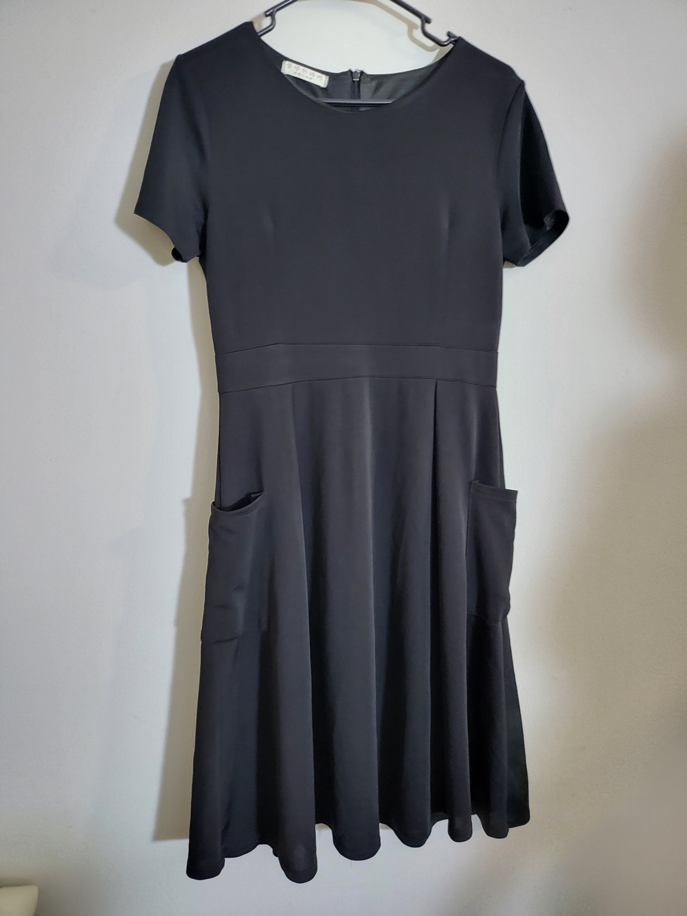 Classic Black Short-Sleeve A-Line Midi Dress